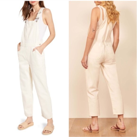 Reformation Smith Denim Overalls Ivory Size 4 - Picture 1 of 15